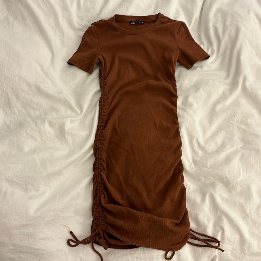 Zara tight brown scrunch dress. Worn once.